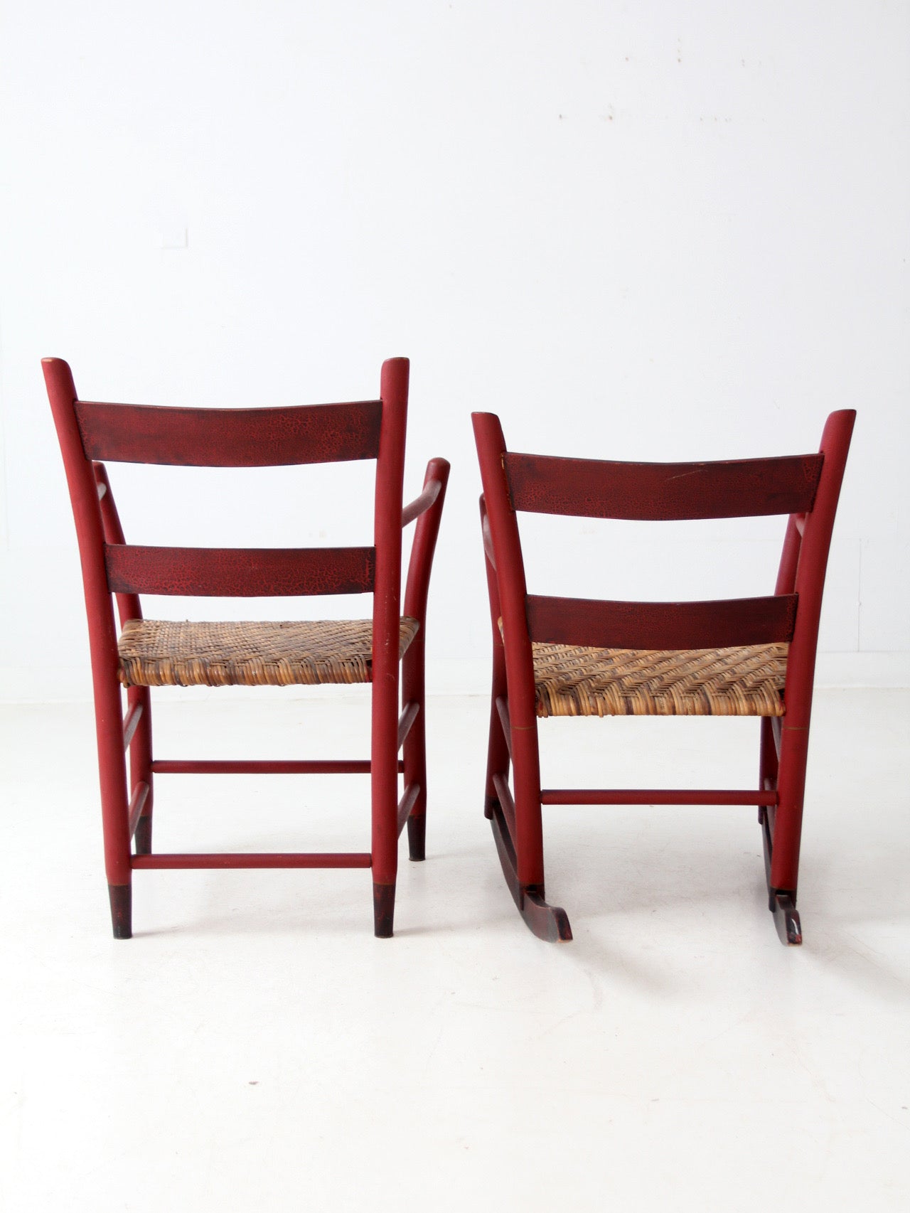 antique painted woven seat chairs set of 2