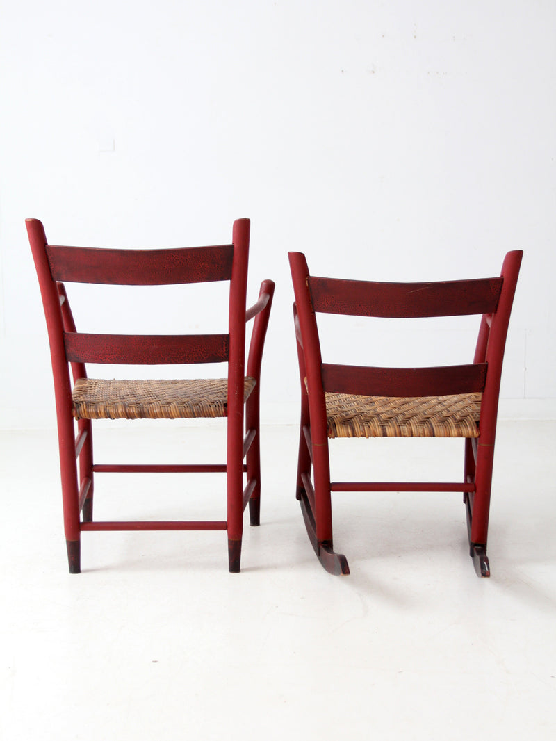 antique painted woven seat chairs set of 2
