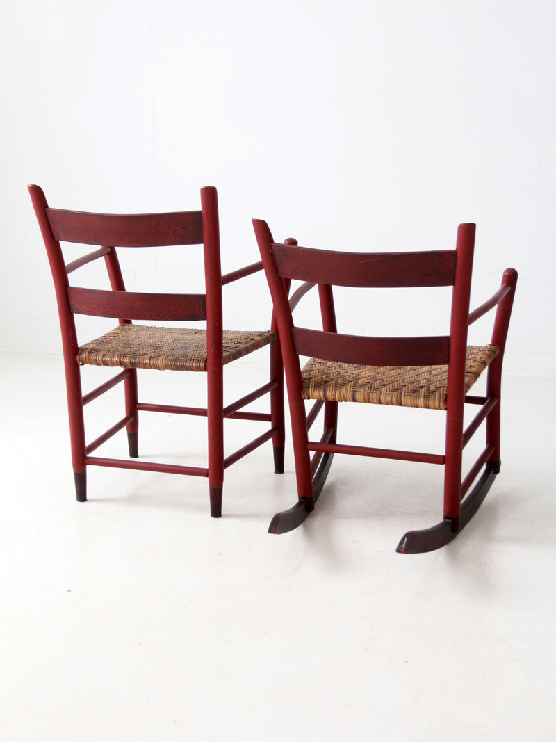 antique painted woven seat chairs set of 2