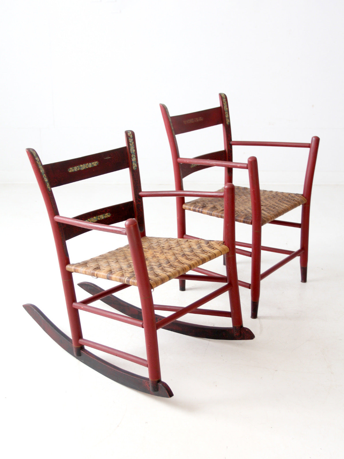 antique painted woven seat chairs set of 2