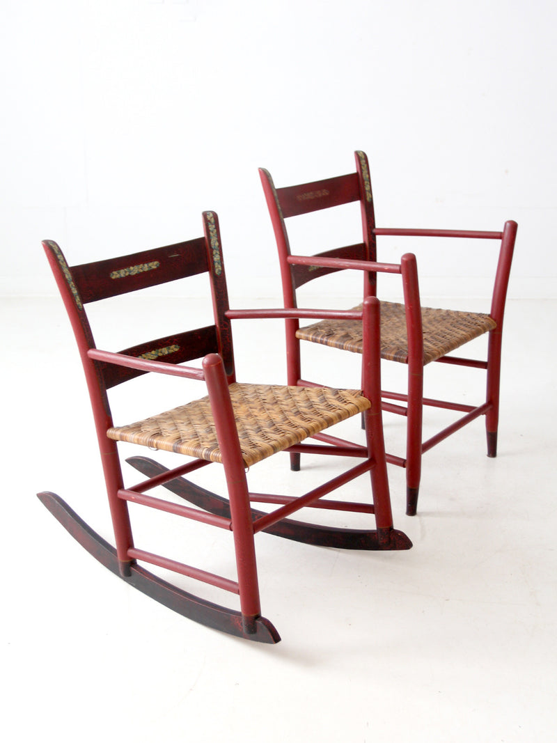 antique painted woven seat chairs set of 2