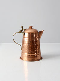 vintage hammered copper teapot with brass handle