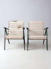 vintage slat wood folding chairs pair