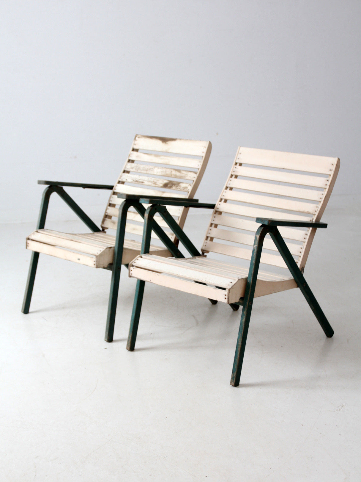vintage slat wood folding chairs pair