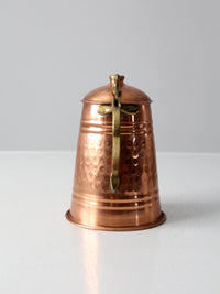 vintage hammered copper teapot with brass handle