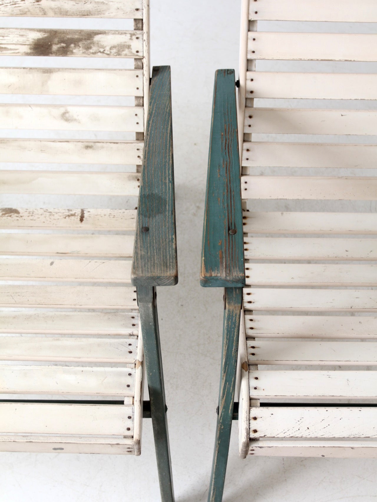 vintage slat wood folding chairs pair