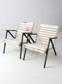vintage slat wood folding chairs pair