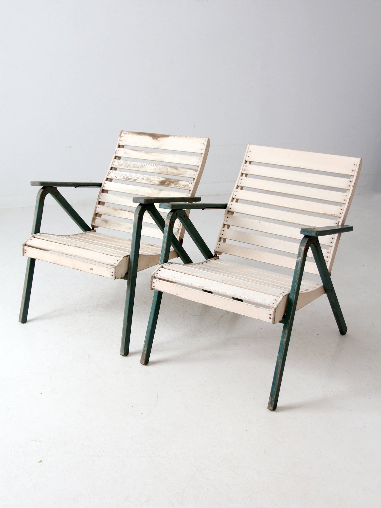 vintage slat wood folding chairs pair