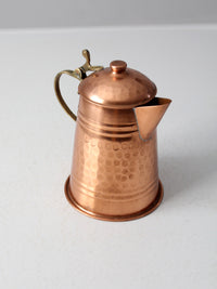 vintage hammered copper teapot with brass handle