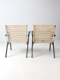 vintage slat wood folding chairs pair