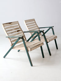 vintage slat wood folding chairs pair