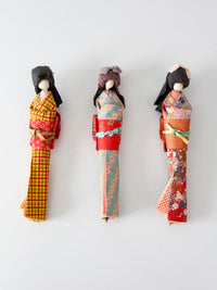 mid-century Japanese folk art kimono dolls
