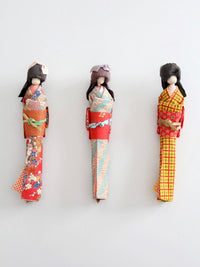mid-century Japanese folk art kimono dolls