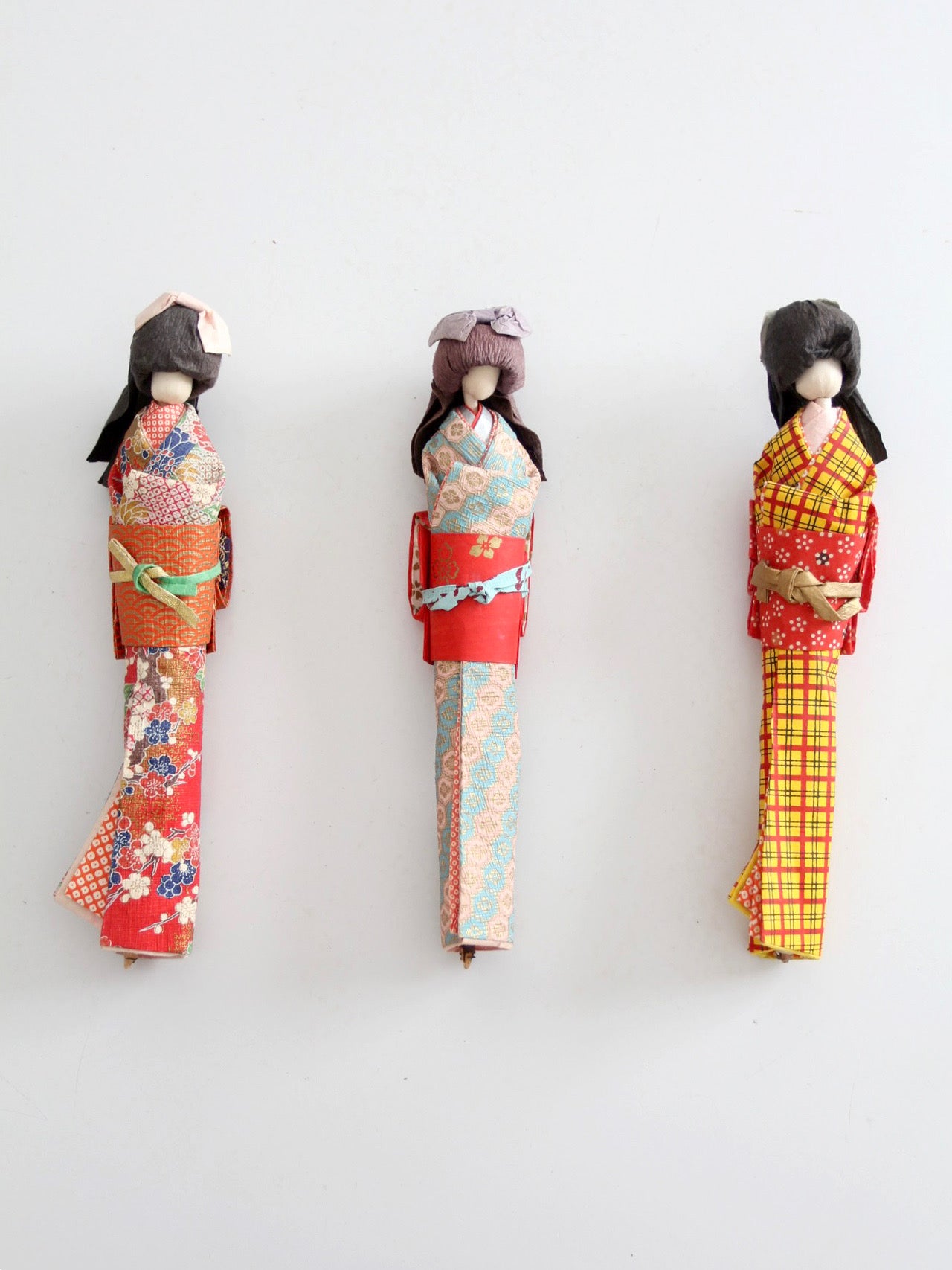 mid-century Japanese folk art kimono dolls