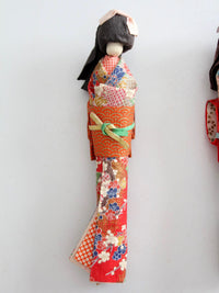mid-century Japanese folk art kimono dolls