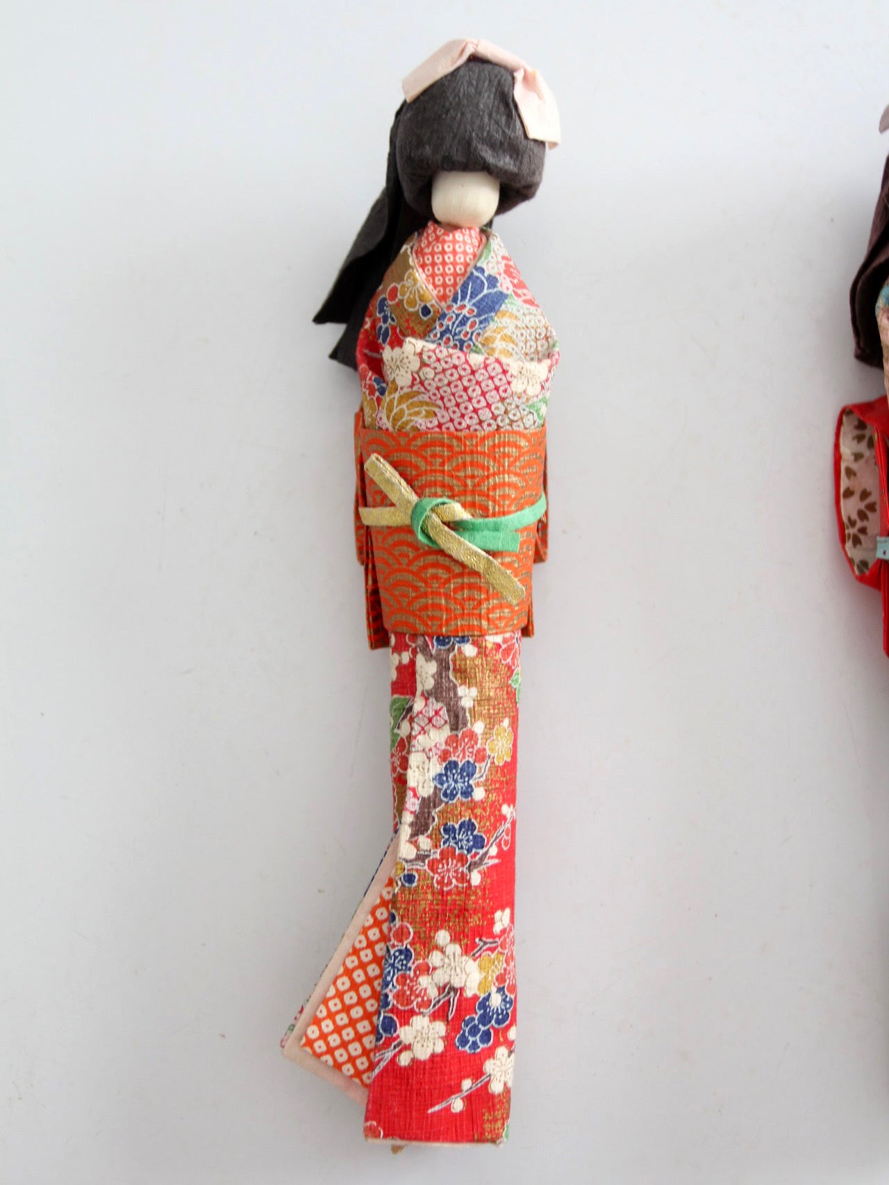 mid-century Japanese folk art kimono dolls