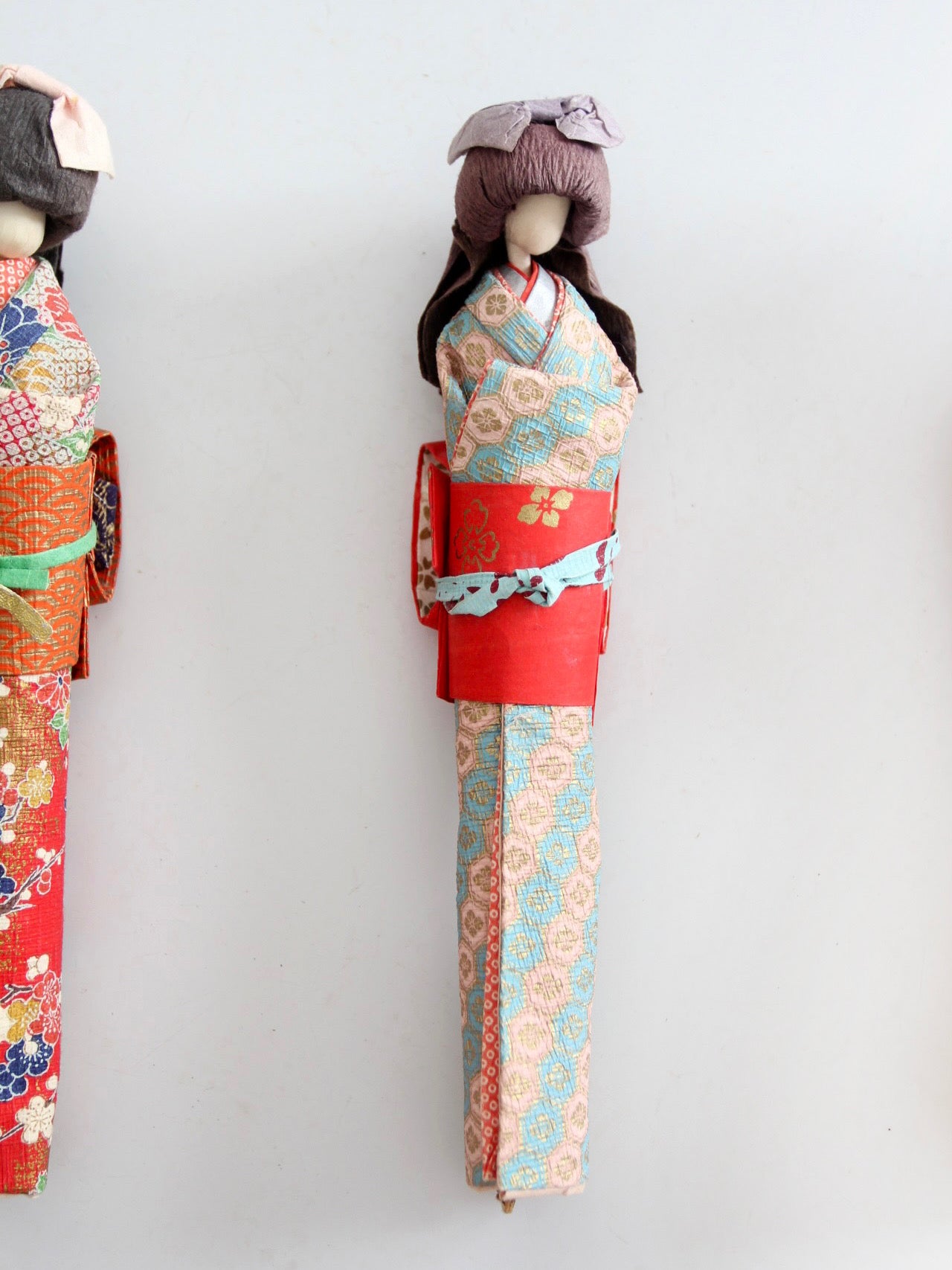 mid-century Japanese folk art kimono dolls
