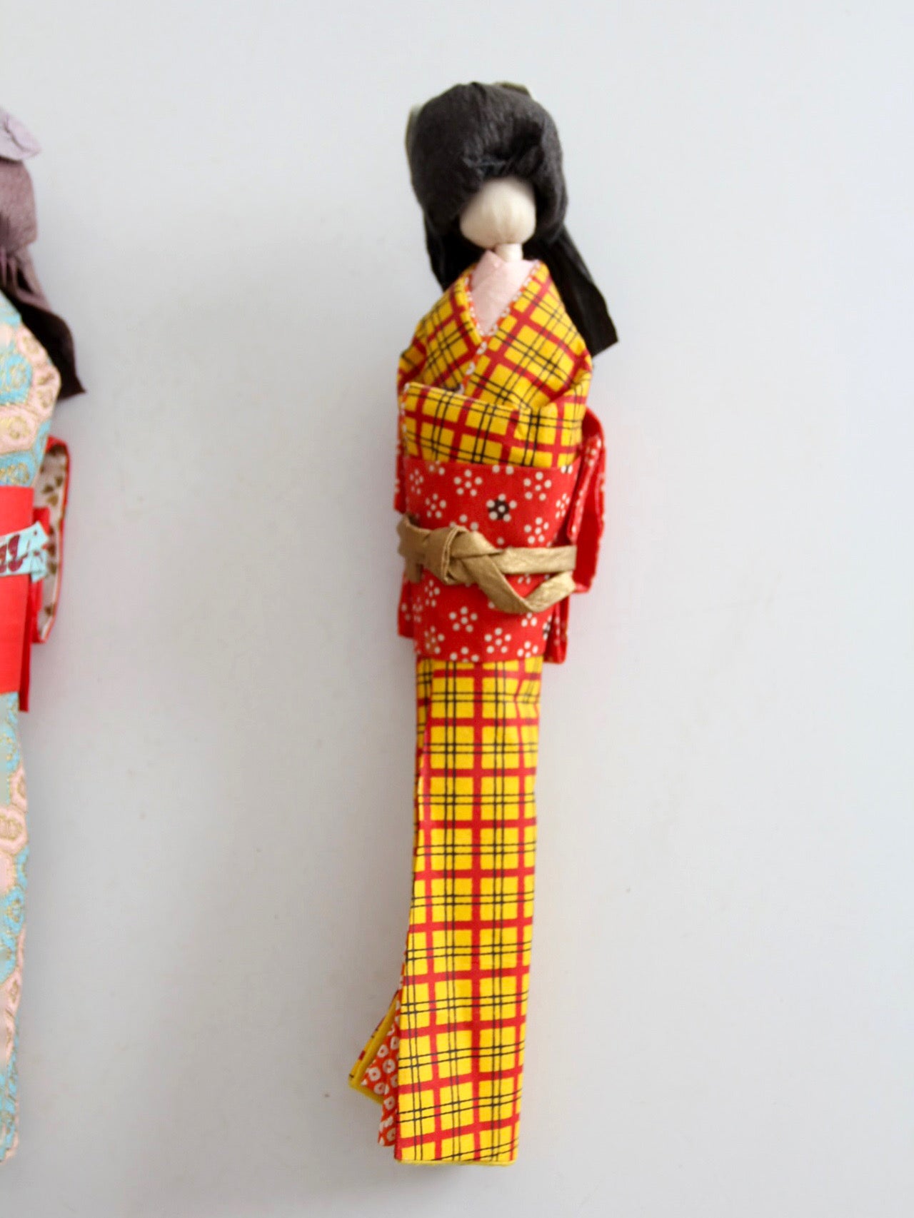 mid-century Japanese folk art kimono dolls