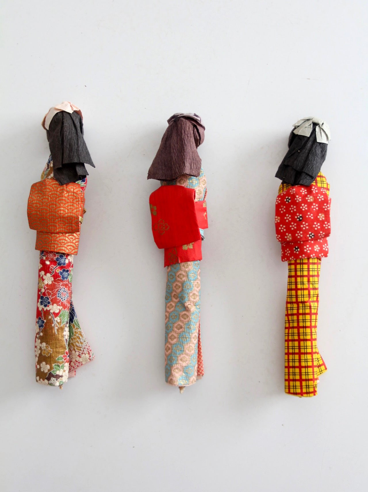 mid-century Japanese folk art kimono dolls