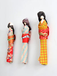 mid-century Japanese folk art kimono dolls