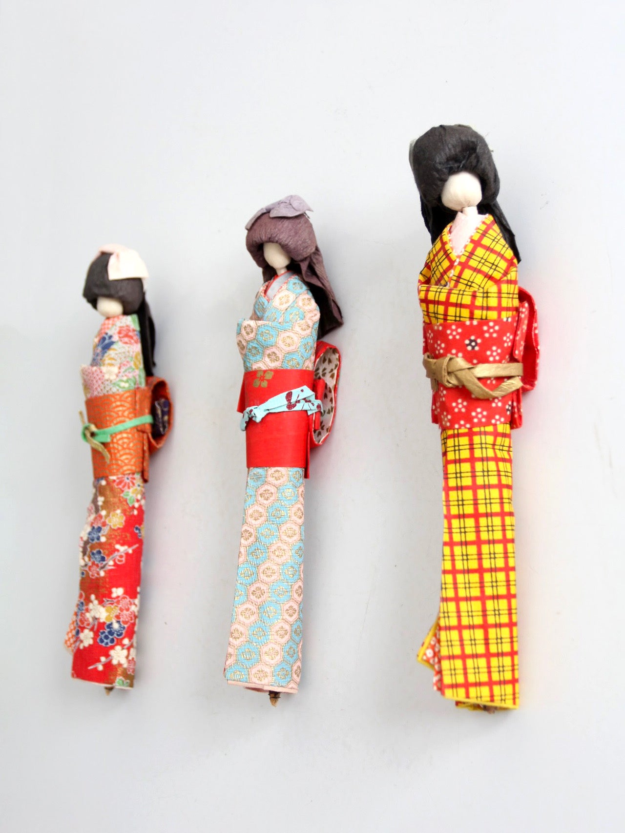 mid-century Japanese folk art kimono dolls