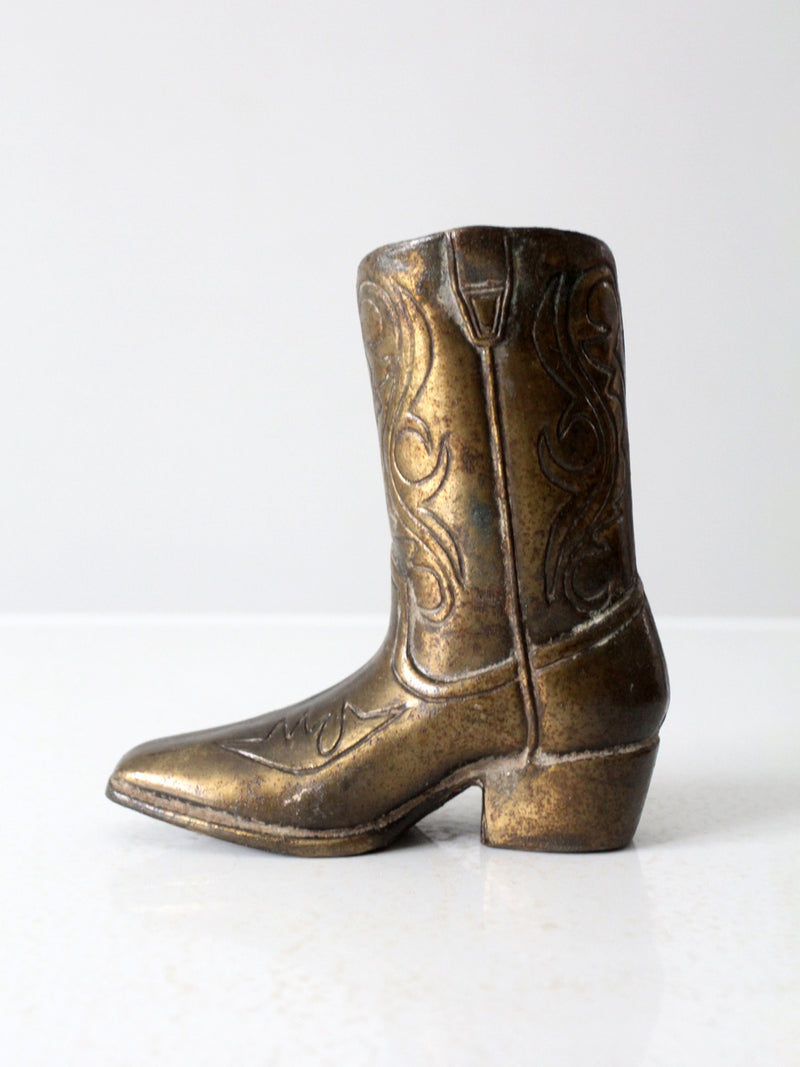 mid century brass cowboy boot statue