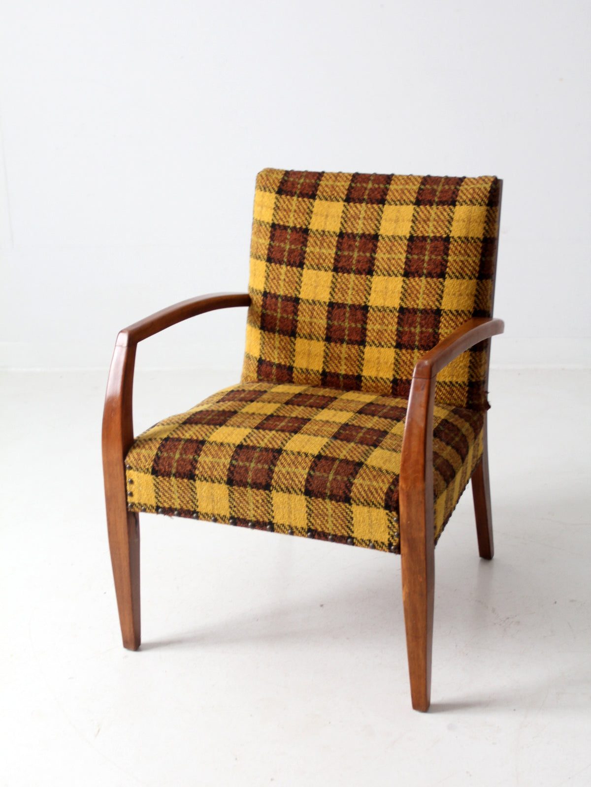 mid century lounge chair with plaid upholstery – 86 Vintage