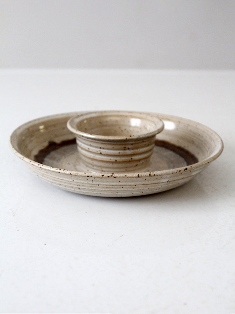 vintage studio pottery serving platter with dip bowl