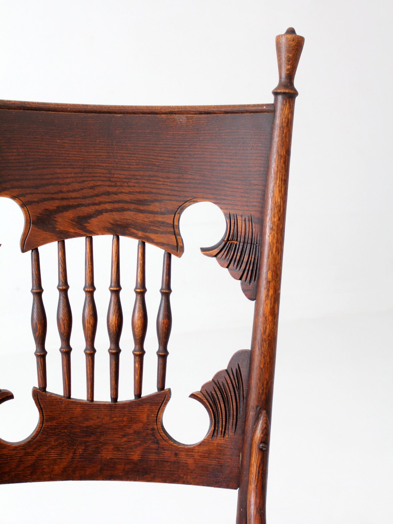 antique Eastlake Victorian oak side chair with leather seat