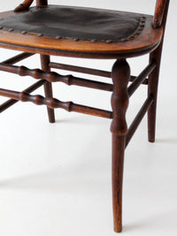 antique Eastlake Victorian oak side chair with leather seat