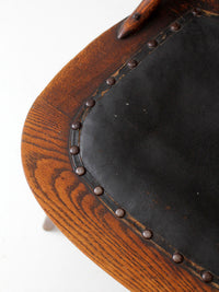antique Eastlake Victorian oak side chair with leather seat