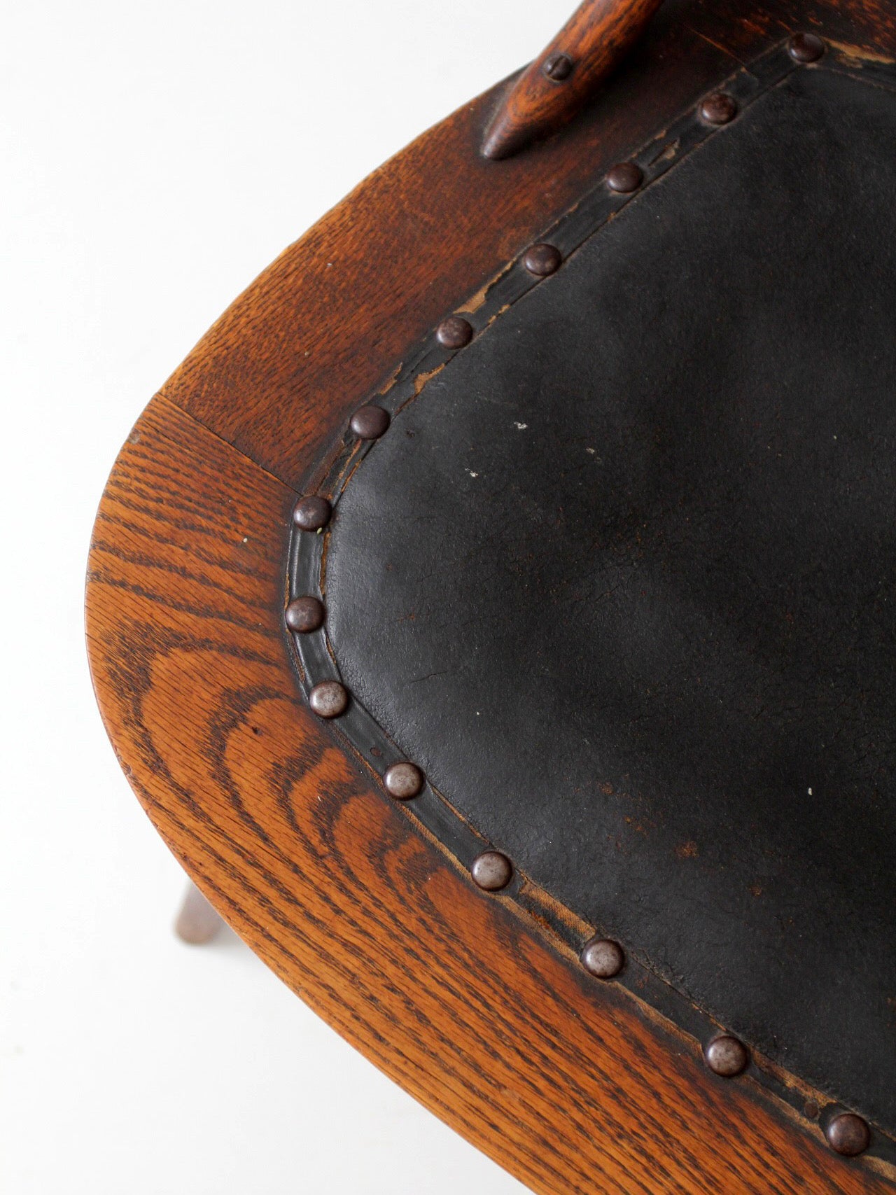 antique Eastlake Victorian oak side chair with leather seat