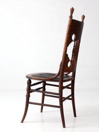 antique Eastlake Victorian oak side chair with leather seat