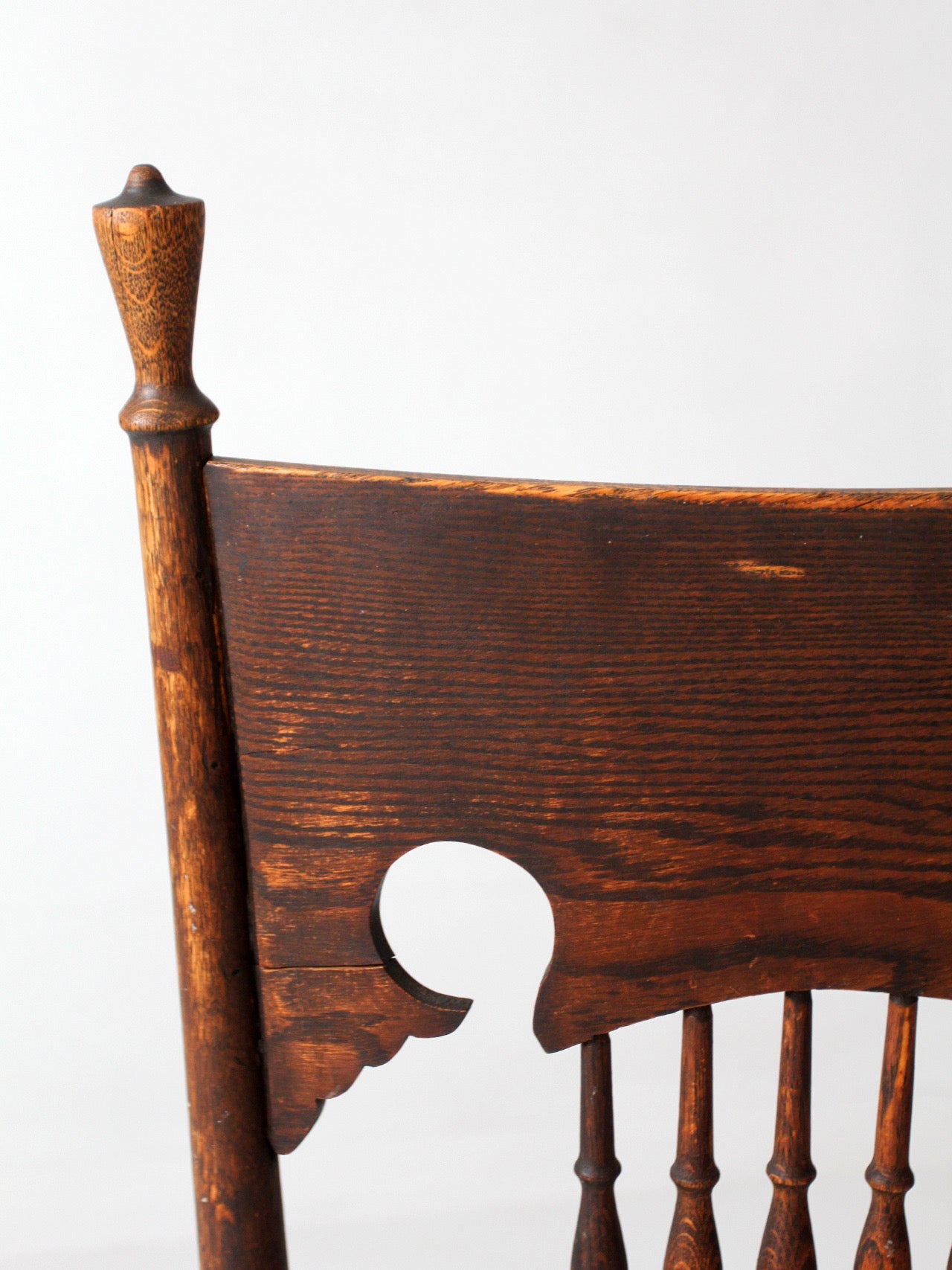 antique Eastlake Victorian oak side chair with leather seat