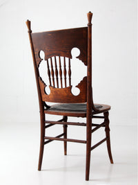 antique Eastlake Victorian oak side chair with leather seat