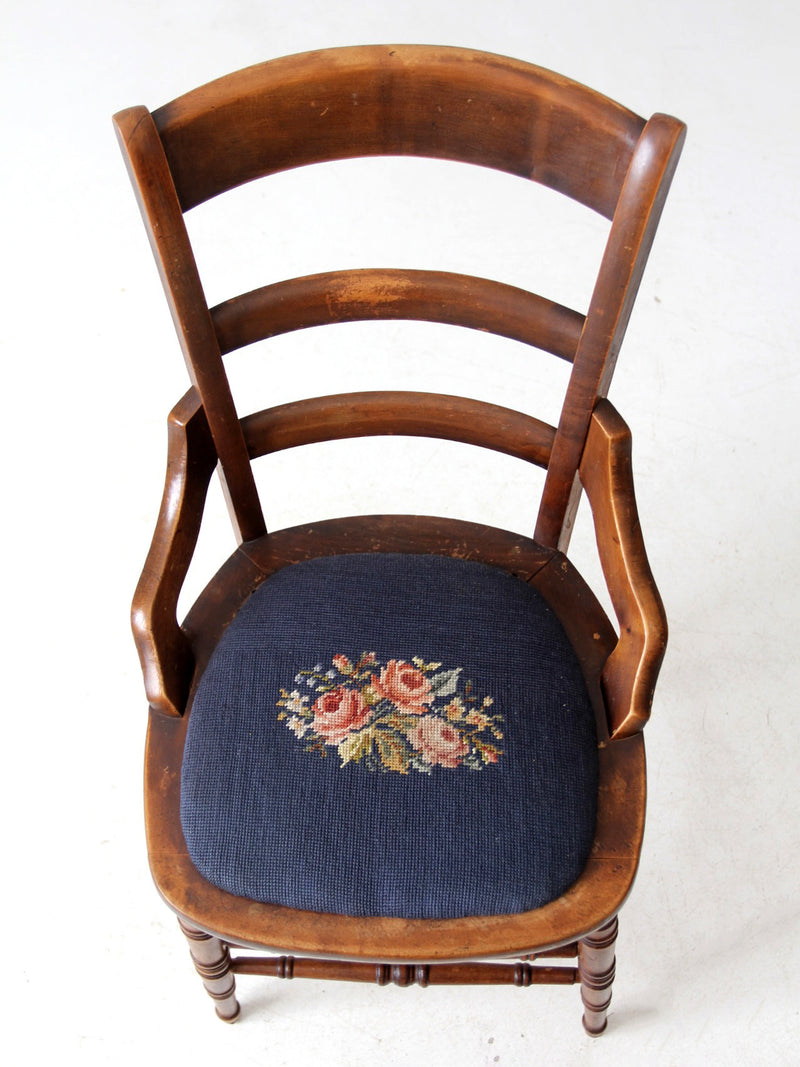 antique needlepoint seat accent chair