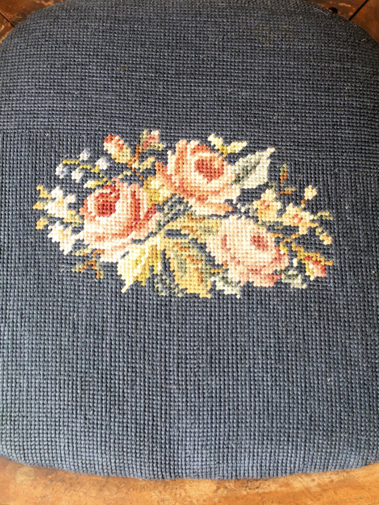antique needlepoint seat accent chair