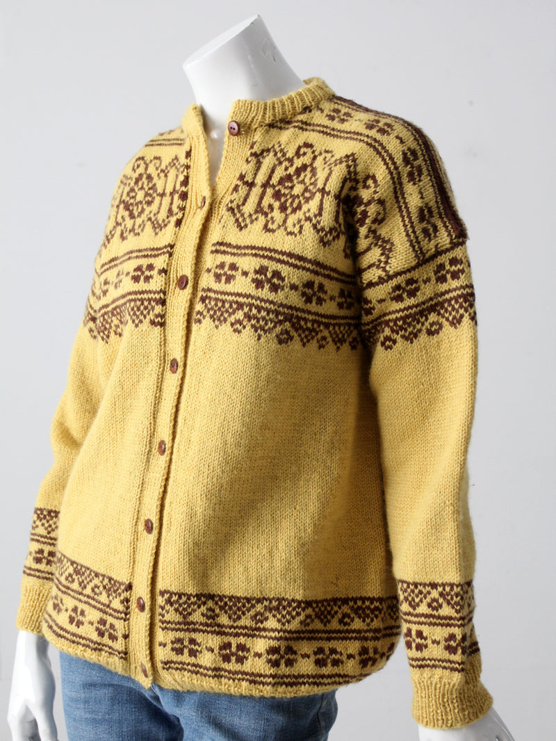 vintage hand knit Nordic wool cardigan