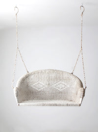 vintage white wicker hanging bench, ca 1930s-1940s