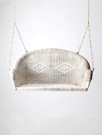vintage white wicker hanging bench, ca 1930s-1940s