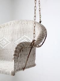 vintage white wicker hanging bench, ca 1930s-1940s