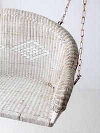 vintage white wicker hanging bench, ca 1930s-1940s