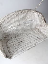 vintage white wicker hanging bench, ca 1930s-1940s