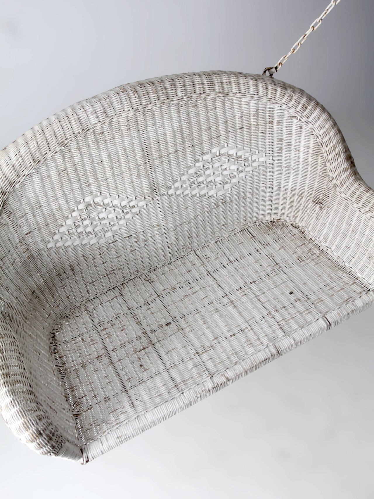 vintage white wicker hanging bench, ca 1930s-1940s