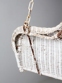 vintage white wicker hanging bench, ca 1930s-1940s