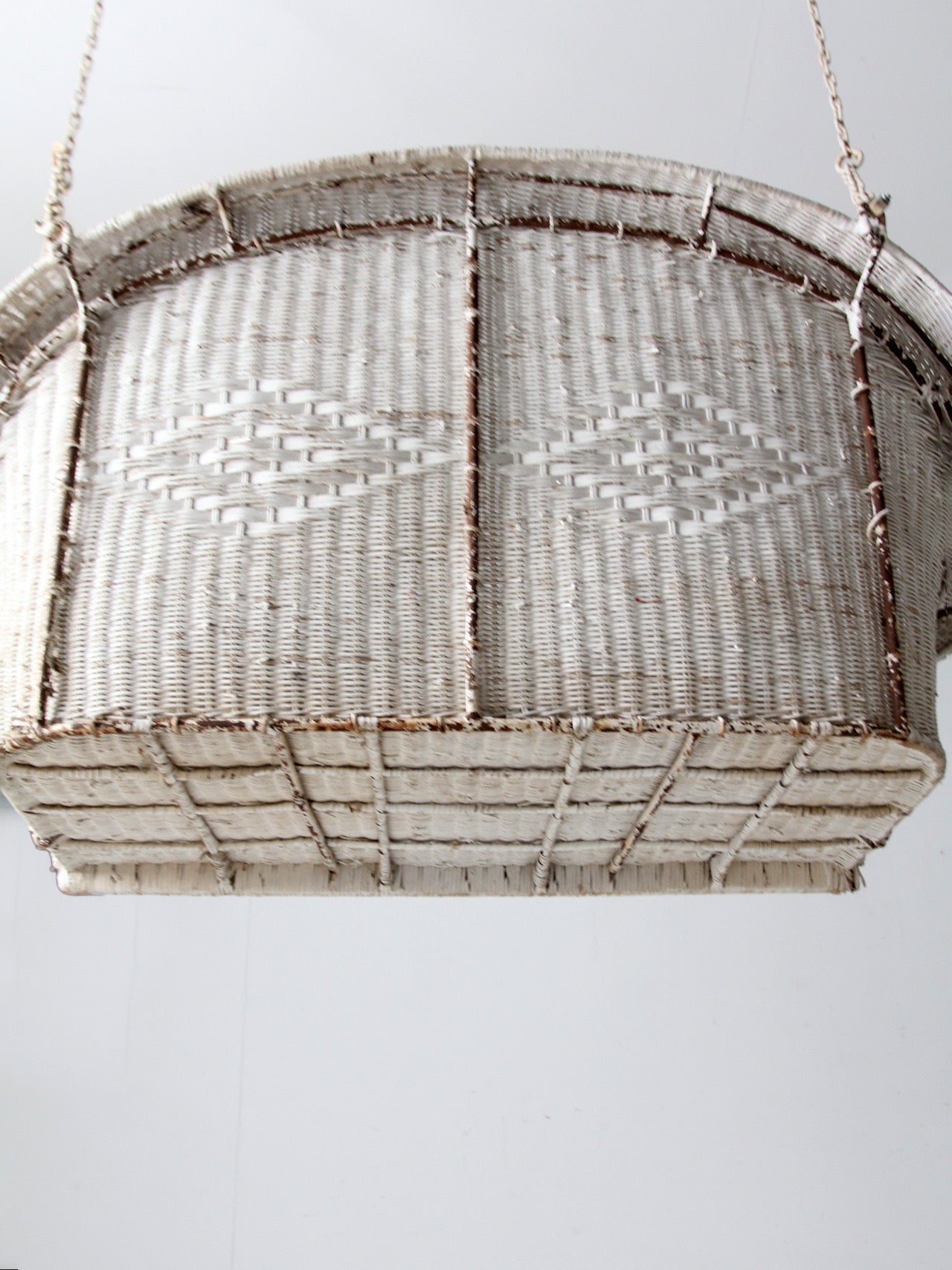 vintage white wicker hanging bench, ca 1930s-1940s