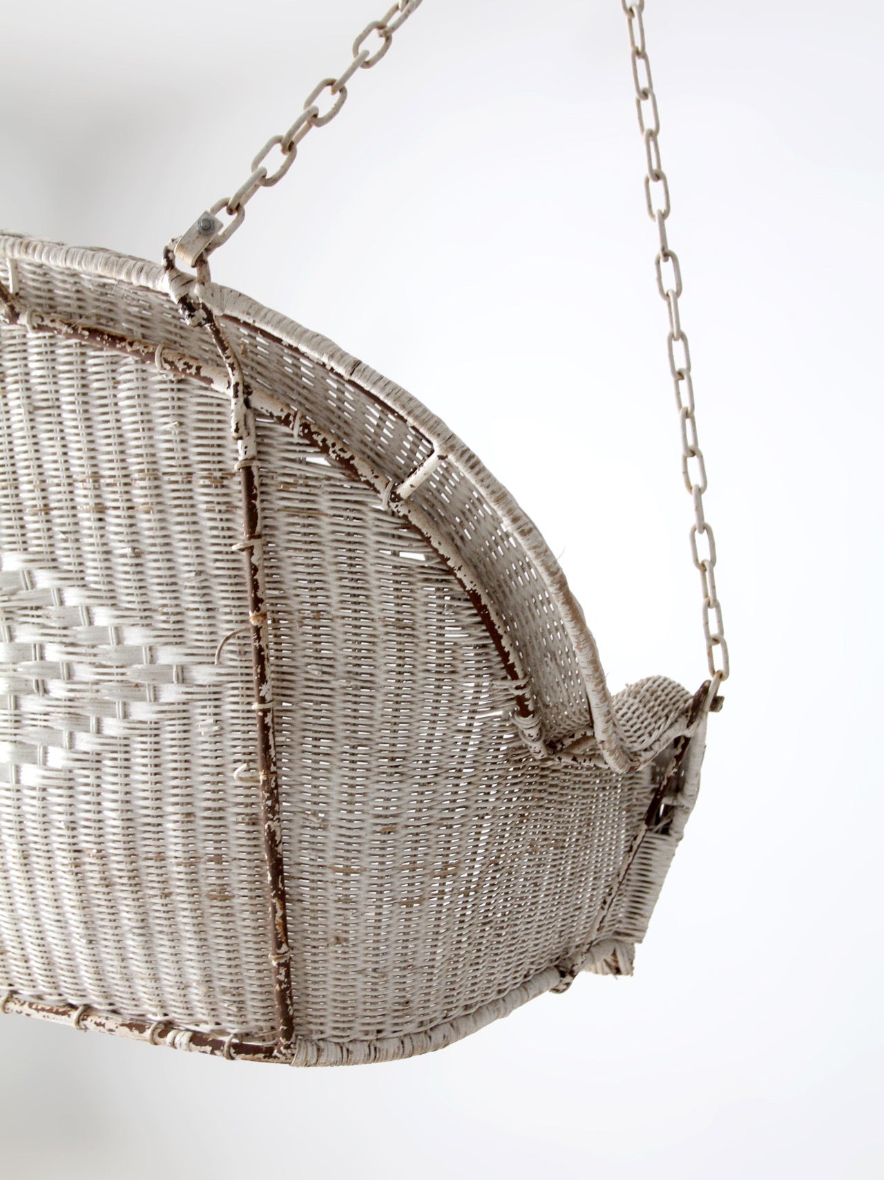 vintage white wicker hanging bench, ca 1930s-1940s