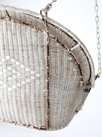 vintage white wicker hanging bench, ca 1930s-1940s