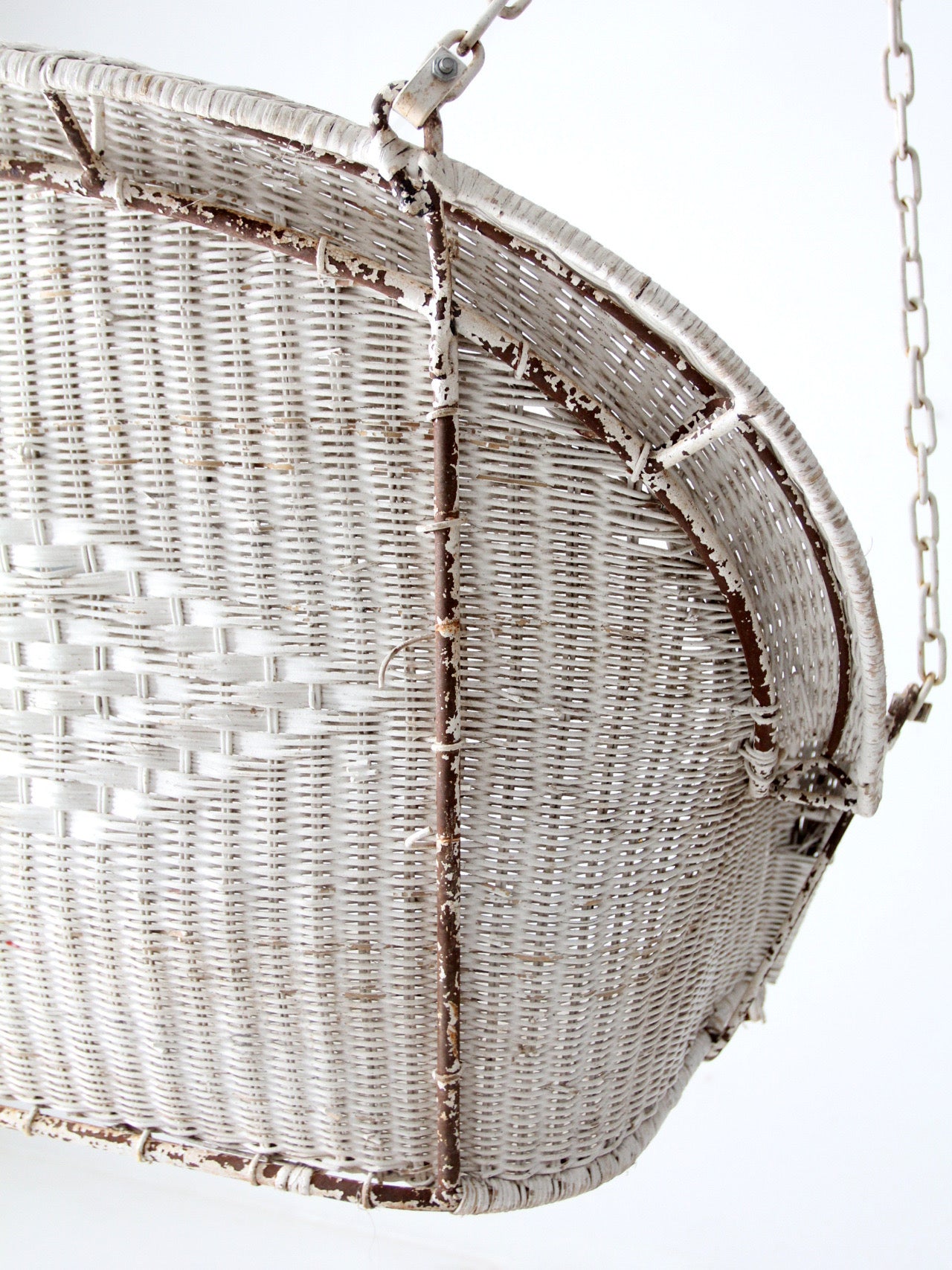 vintage white wicker hanging bench, ca 1930s-1940s