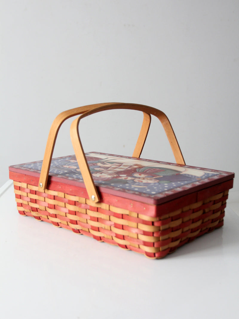 vintage Mindy Cain snowman Christmas basket